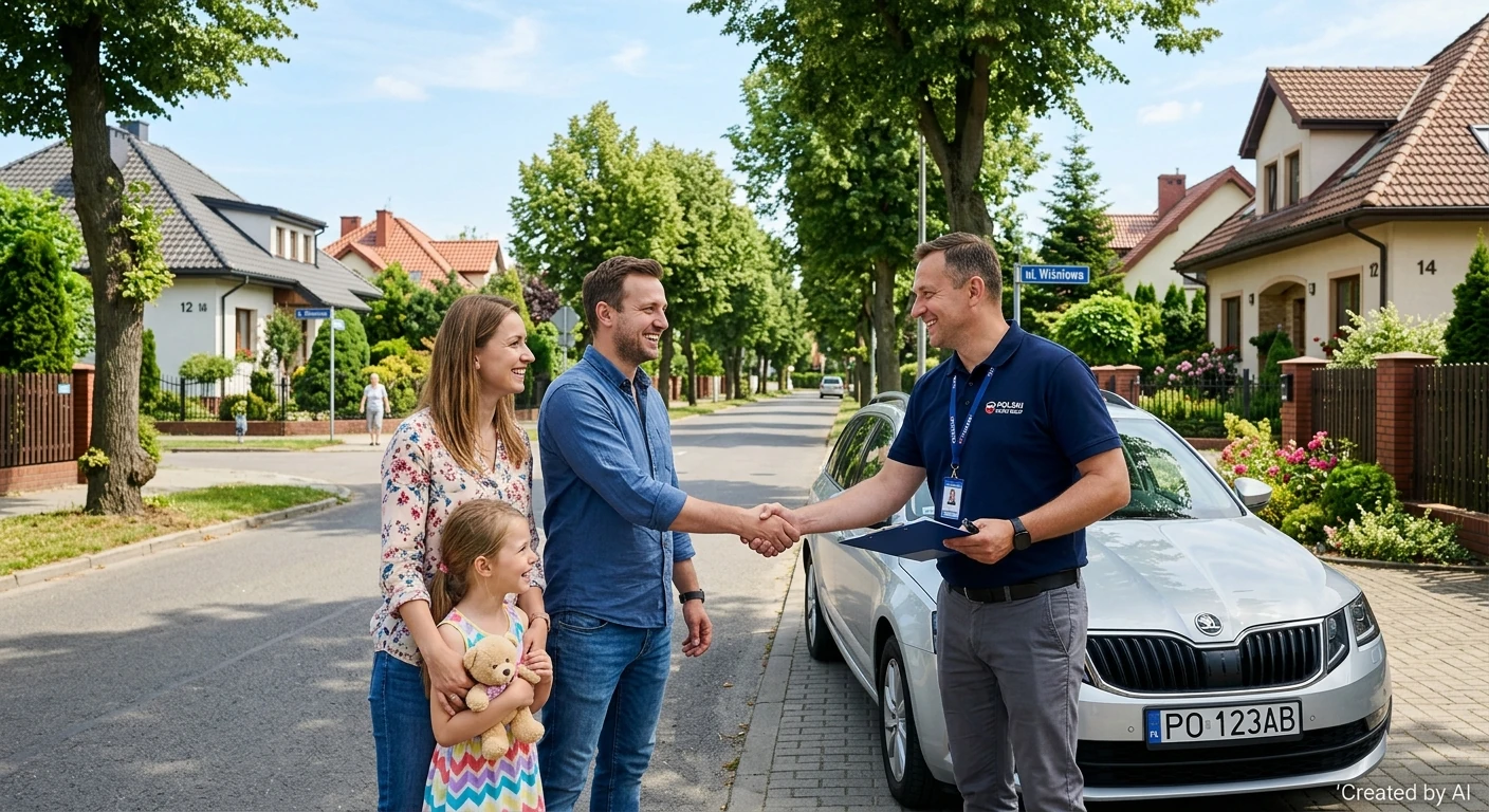 Uczciwy skup aut Nieporęt i Legionowo - uśmiechnięty pracownik odbiera auto.
